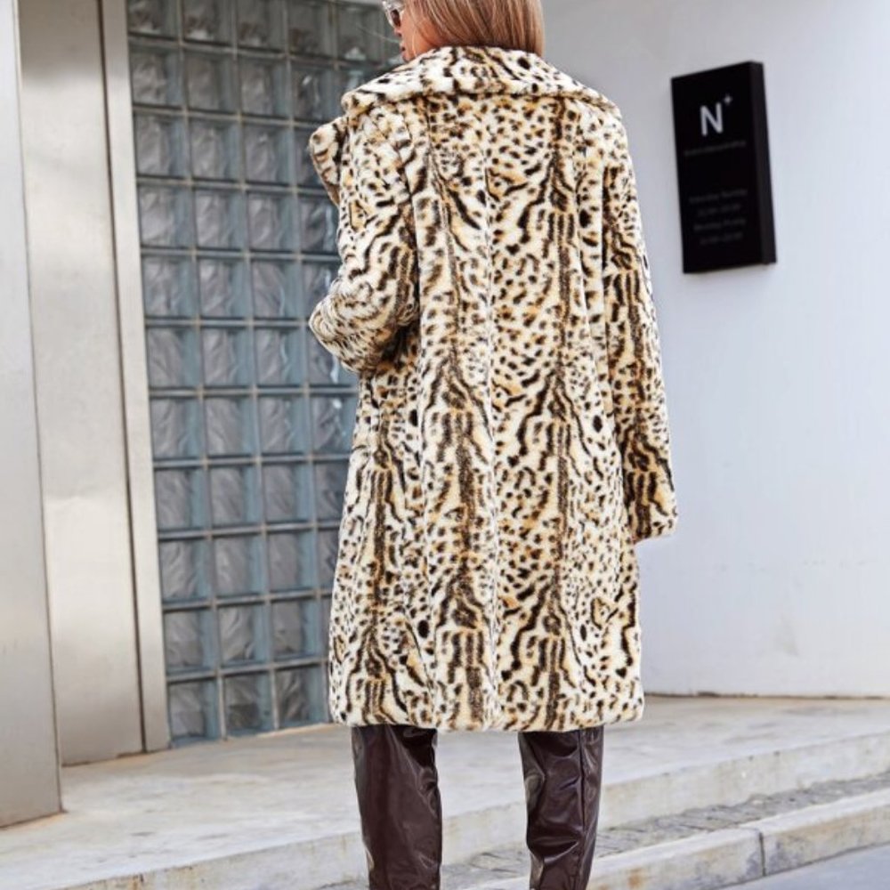 faux fur leopard print teddy  Coat - Picture 5 of 5